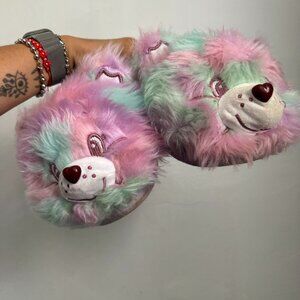 Care Bears Slippers Plush Multicolor Pastel Teddy Face | Size M/L